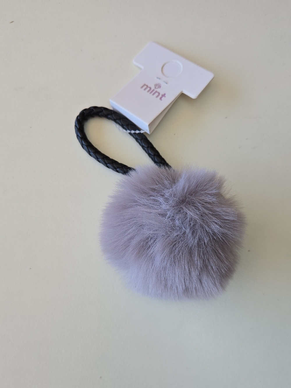 NEW mint Lavender Faux Fur Pom Keychain